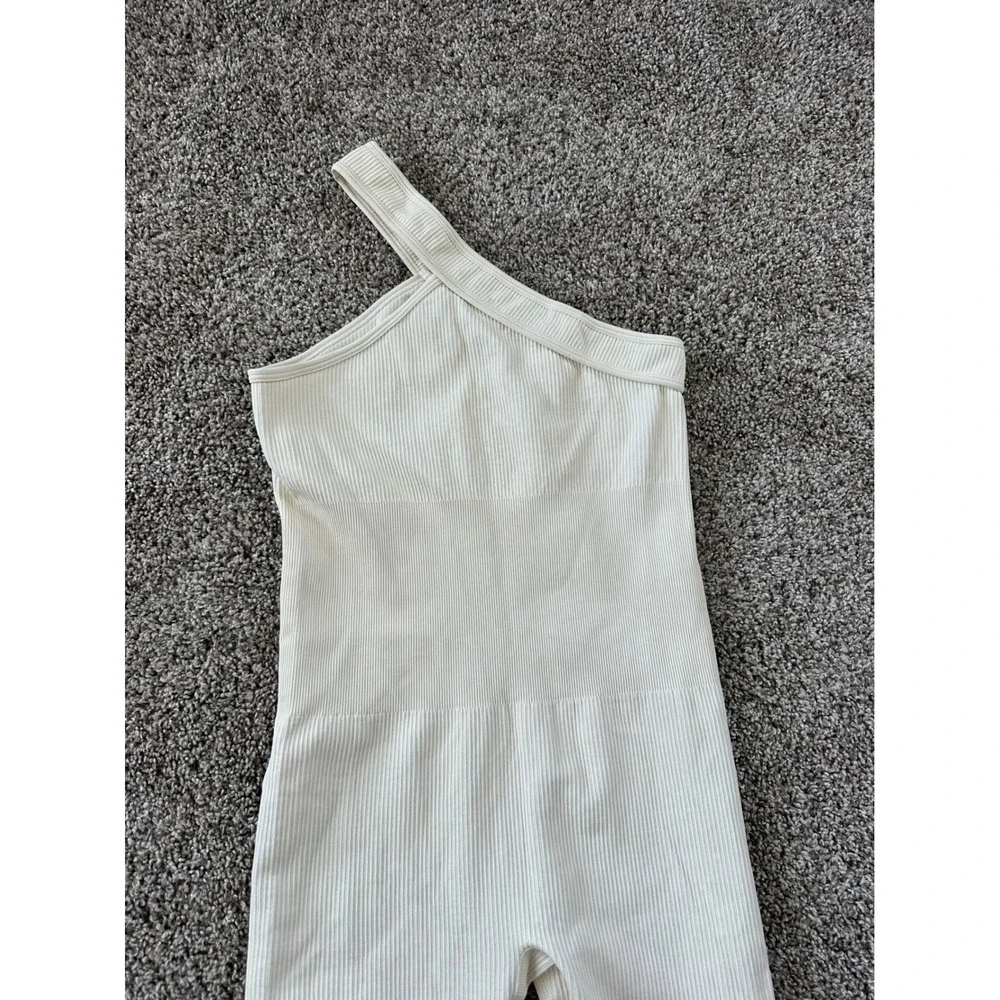 Ribbed One Shoulder Jumpsuit Bodysuit Romper Sleeveless Casual‎ Comfy M - Picture 2 of 5